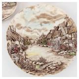Village Scene Transferware Teacups & Plates Set