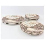 Village Scene Transferware Teacups & Plates Set