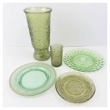 Green Glassware Set and J&G Meakin Royal Staffordshire Avondale Green Transferware Sugar Bowl w/ Lid