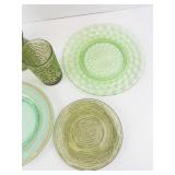 Green Glassware Set and J&G Meakin Royal Staffordshire Avondale Green Transferware Sugar Bowl w/ Lid