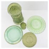 Green Glassware Set and J&G Meakin Royal Staffordshire Avondale Green Transferware Sugar Bowl w/ Lid