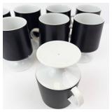 Porcelain Black & White Pedestal Espresso Mugs (Lot of 8)
