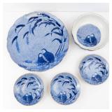 Arita Blue Chinese Quail - 4-Piece Fine Porcelain Set Made in Japan