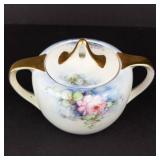Porcelain Creamer & Lidded Sugar Bowl Set - Floral Roses, Gold Trim, Germany