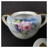 Porcelain Creamer & Lidded Sugar Bowl Set - Floral Roses, Gold Trim, Germany