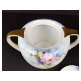 Porcelain Creamer & Lidded Sugar Bowl Set - Floral Roses, Gold Trim, Germany