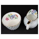 Aynsley Creamer & Floral Ribbed Bowl - England Bone China 2-Piece Set