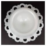 Anchor Hocking Old Colony Lace Edge Milk Glass Pedestal Compote - 7in Dia x 3.5in H