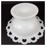 Anchor Hocking Old Colony Lace Edge Milk Glass Pedestal Compote - 7in Dia x 3.5in H