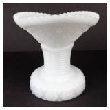 Milk Glass Vase - Scalloped Rim, Ribbed Neck, Floral Starburst Pattern