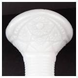 Milk Glass Vase - Scalloped Rim, Ribbed Neck, Floral Starburst Pattern