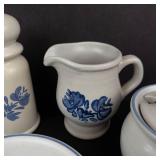Delft Blue & White Ceramic Dinnerware Set - 5-Piece with Salt & Pepper Shakers, Creamer, Sugar Jar, Bowl