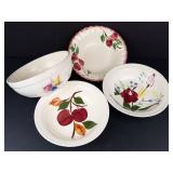 Knowles Utility Ware Bowl with 3 Blue Ridge Plates - Hand Painted, Made in USA