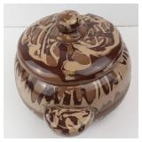 Handmade Ceramic Lidded Pot - Brown & Tan Swirl Glaze