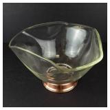 Princess House Crystal Salad Bowl on Copper Pedestal Base - Mid-Century Modern