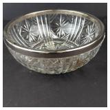 Crystal Glass Bowl - Starburst Pattern, Silver Plated Rim, 9-Inch Diameter