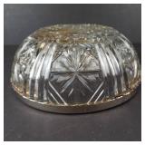 Crystal Glass Bowl - Starburst Pattern, Silver Plated Rim, 9-Inch Diameter