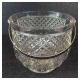 Vintage Glass Ice Bucket - Diamond-Pattern Texture with Metal Swing Handle