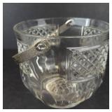 Vintage Glass Ice Bucket - Diamond-Pattern Texture with Metal Swing Handle