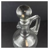 Vintage etched glass wine decanter with ball stopper and handle