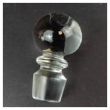 Vintage etched glass wine decanter with ball stopper and handle