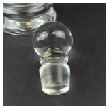 Vintage etched glass wine decanter with ball stopper and handle