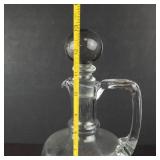 Vintage etched glass wine decanter with ball stopper and handle