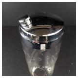 Mid-Century Modern Glass Cocktail Shaker - Etched Floral Design, 9 in Tall