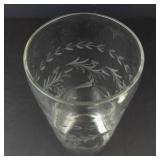Mid-Century Modern Glass Cocktail Shaker - Etched Floral Design, 9 in Tall
