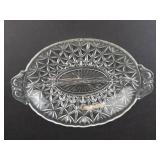 Anchor Hocking Vintage Divided Oval Relish Dish - Pressed Glass Star Pattern