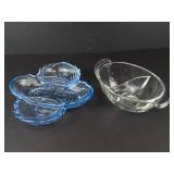 Cambridge Glass Blue 3-Part Relish Dish - Vintage Cloverleaf Design (Chipped Rim)