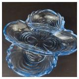 Cambridge Glass Blue 3-Part Relish Dish - Vintage Cloverleaf Design (Chipped Rim)