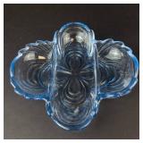 Cambridge Glass Blue 3-Part Relish Dish - Vintage Cloverleaf Design (Chipped Rim)
