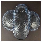 Cambridge Glass Blue 3-Part Relish Dish - Vintage Cloverleaf Design (Chipped Rim)