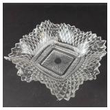 Indiana Glass Diamond Point Square Clear Glass Dish - Vintage Ruffled Edge