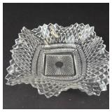 Indiana Glass Diamond Point Square Clear Glass Dish - Vintage Ruffled Edge