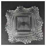 Indiana Glass Diamond Point Square Clear Glass Dish - Vintage Ruffled Edge