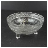 Indiana Glass Scalloped Birds & Strawberries Footed Desert Bowl