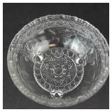 Indiana Glass Scalloped Birds & Strawberries Footed Desert Bowl