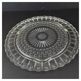 Vintage Federal Glass Footed Cake Plate - Sunburst Center with Dotted Ring Pattern