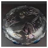 Mikasa Savoir Vivre Key Largo Glass Bowl - Vintage Embossed Fish & Seashells, Blue Edges