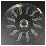 Glass Cake Stand with Etched Leaf Pattern on Pedestal - 11 in Diameter
