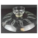 Glass Cake Stand with Etched Leaf Pattern on Pedestal - 11 in Diameter