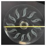 Glass Cake Stand with Etched Leaf Pattern on Pedestal - 11 in Diameter