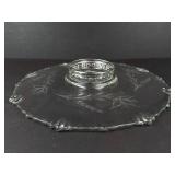 Clear Glass Pedestal Plate with Etched Leaf Pattern - 11 Inch Diameter