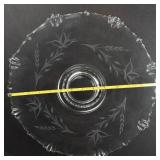 Clear Glass Pedestal Plate with Etched Leaf Pattern - 11 Inch Diameter