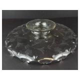 Clear Glass Cake Stand on Pedestal - Grapevine Etching