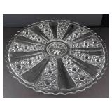 HUGE Crystal Cut Glass Round Serving Plate - 20-Inch Diameter, Scalloped Rim, Starburst Pattern