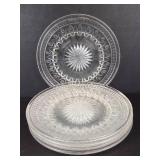 Set of 5 Clear Pressed-Glass Plates with Starburst Pattern, 9 in Diameter