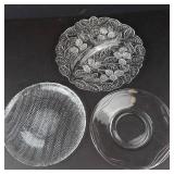 Pressed Glass Plates Set - Leaf & Berry Embossed, Herringbone & Clear Swirl Edges (Lot of 3)